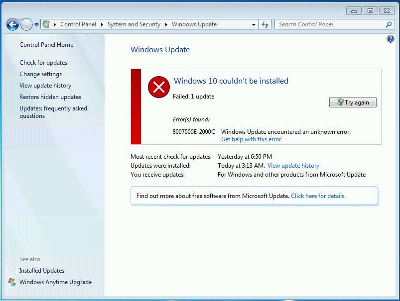 Screenshot Of Windows Upgrade Error Server Guru It Support